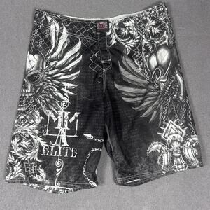 MMA Elite Fight Shorts Skull Graphic Training Cage MMA Gear Men’s Large Black